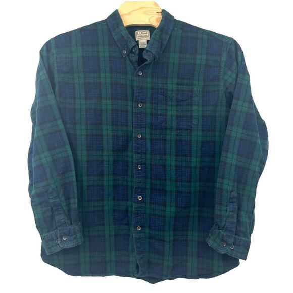 LL Bean Adult 2XL Blue Green Plaid Flannel Button Up Long Sleeve Outdoor Mens - Picture 1 of 4